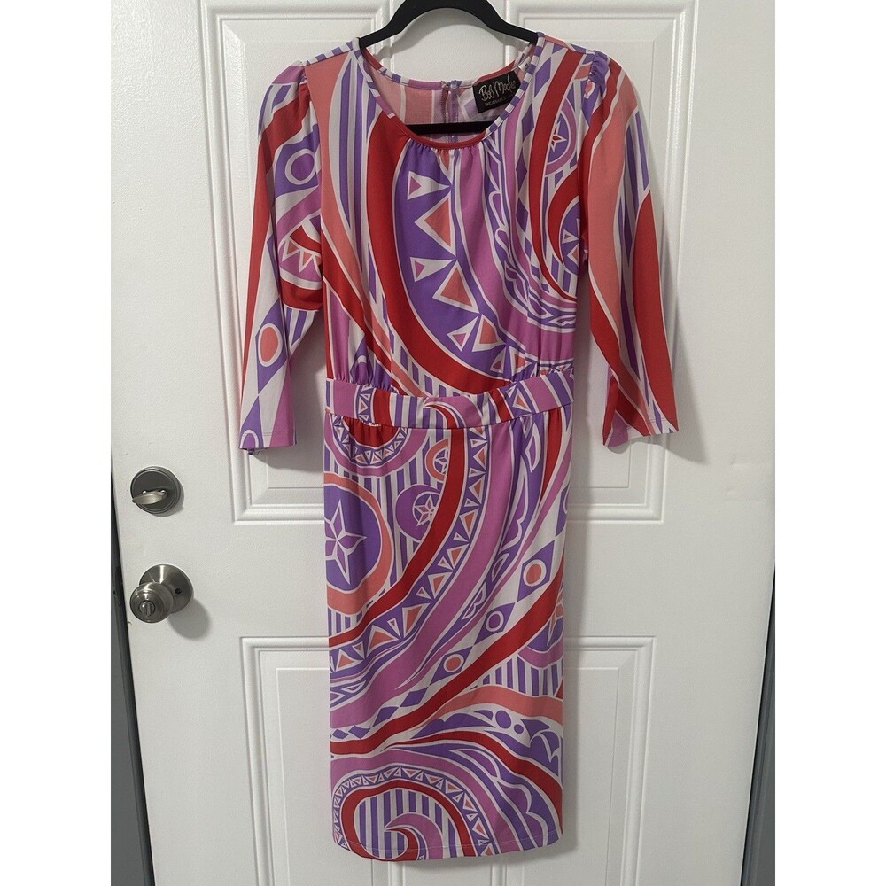 Vintage Bob Mackie Wearable Art Dress Pink Purple Abstract M